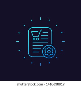 order processing icon, e-commerce linear vector