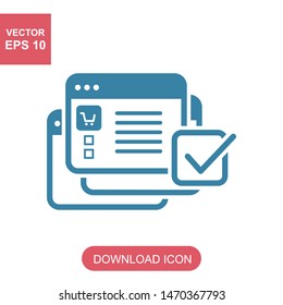 Order Processing Icon. Flat Design Isolated Illustration. App Symbol or UI element. Web Page with Order and Check Mark