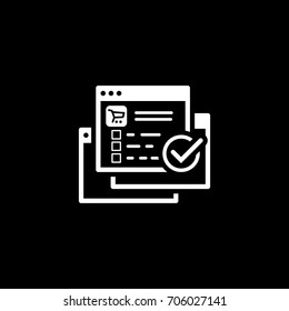 Order Processing Icon. Flat Design Isolated Illustration. App Symbol or UI element. Web Page with Order and Check Mark.