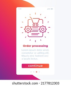 order processing mobile app page screen with line icon