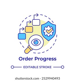 Order progress multi color concept icon. Task processing, monitoring. Regulatory compliance, control. Round shape line illustration. Abstract idea. Graphic design. Easy to use in infographic
