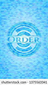 Order realistic sky blue emblem. Mosaic background