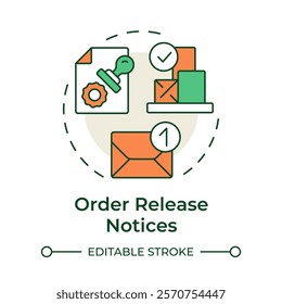 Order release notices multi color concept icon. Authorizations to commence procurement for production. MRP output. Round shape line illustration. Abstract idea. Graphic design. Easy to use in article