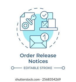 Order release notices soft blue concept icon. Authorizations to commence procurement for production. MRP output. Round shape line illustration. Abstract idea. Graphic design. Easy to use in article