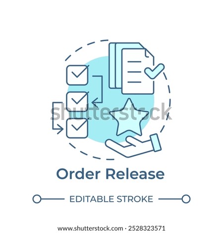 Order release soft blue concept icon. Document processing, tasks. Compliance, paperwork. Round shape line illustration. Abstract idea. Graphic design. Easy to use in infographic, presentation