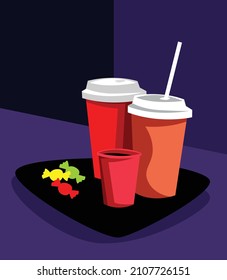 Сafeteria. Order. Set of different types of coffee and sweets. Latte. Cappuccino. Espresso. Vector image for prints, poster and illustrations.