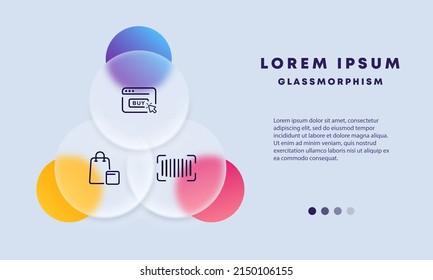 Order set icon. Buy, order online, product, purchase, barcode. Shopping concept. Glassmorphism style. Vector line icon for Business and Advertising.