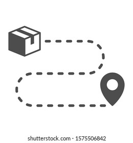 Order status vector icon isolated on white background. Parcel delivery path indicated by a dashed line to the pick-up point. Stock vector illustration for web, mobile apps and ui design