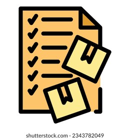 Order summary icon outline vector. Fill form. Write online color flat