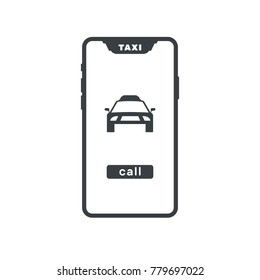 Order taxi online icon smart phone with application vector illustration flat machine smart phone black white gray ten