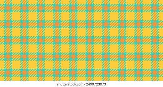 Order textile pattern fabric, knit plaid seamless texture. Daisy tartan vector background check in amber and teal colors palette.