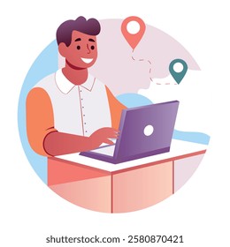 Order tracker checking location on laptop, illustration in flat style 
