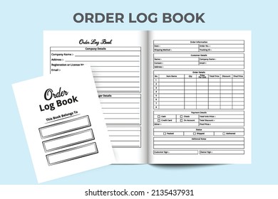 Order tracker notebook. Order quantity and shipment checker. Interior of a logbook. Business Order tracker notebook and payment checker interior. Business journal template interior.