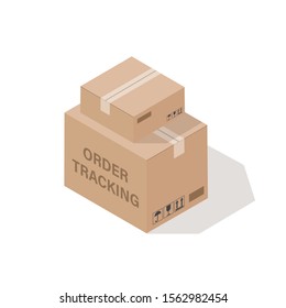 Order tracking concept. 3d box isolated. Isometric vector illustration.