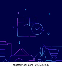 Order tracking gradient line vector icon, simple illustration on a dark blue background, shopping and delivery related bottom border.