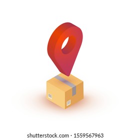 Order Tracking icon with Cardboard Box isometric. Vector illustration