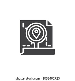 Order tracking vector icon. filled flat sign for mobile concept and web design. Map location pin and magnifier solid icon. Symbol, logo illustration. Pixel perfect vector graphics