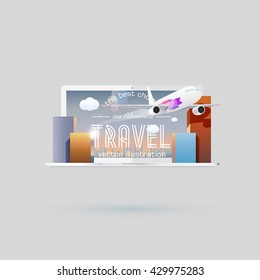 Order travel by plane via laptop