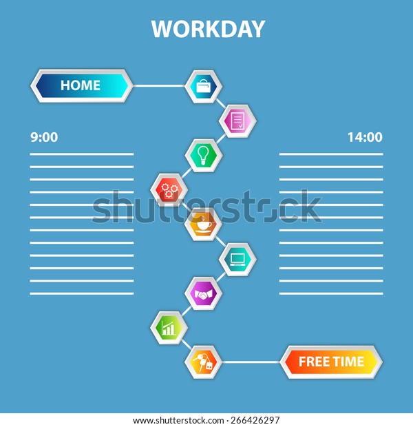 Order of Workday
Template. Vector illustration for the daily routine, posters,
banners and  organizers