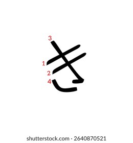 The order of writing Japanese hiragana letters is ka, ki, ku, ke, ko 