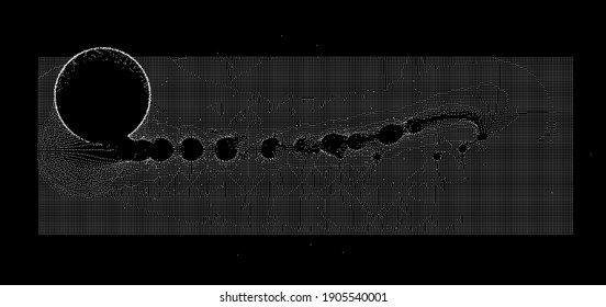 Ordered array of particles, surface made of dots. Conceptual illustration of big data, generative computer art.