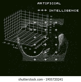 Ordered array of particles, surface made of dots. Conceptual illustration of Big Data. Generative computer art.