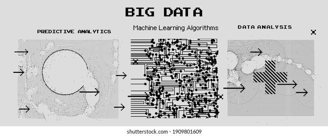 Ordered array of particles, surface made of dots. Conceptual illustration of Big Data. Generative computer art.