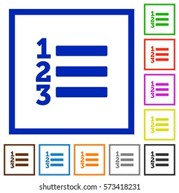 Ordered list flat color icons in square frames on white background