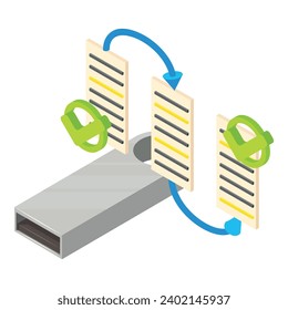 Ordered record icon isometric vector. Web page, transition arrow, green checkmark. Blockchain technology, cryptocurrency concept