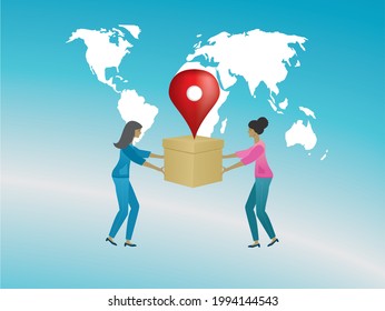 Ordering and delivering parcel. Vector illustration.