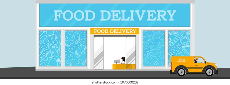 Ordering and delivery of food. The girl accepts the order and the courier delivers the order to the customer. 