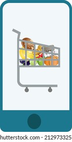 Ordering and delivery of goods from online stores. Food to order. Fast delivery service. Design of web icon symbols. Vector illustration.