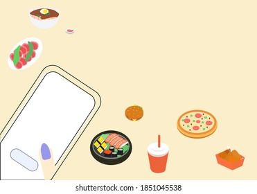 Ordering different food on the Internet, a vector graphics