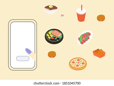 Ordenar diferentes alimentos en Internet, una gráfica vectorial