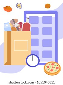 Ordering different food on the Internet, a vector graphics