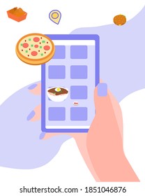 Ordenar diferentes alimentos en Internet, una gráfica vectorial