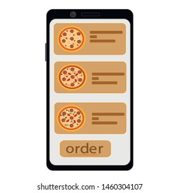 ordering food through an application on a mobile phone. Fast food delivery to the home.