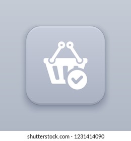 Ordering , gray vector button with white icon on gray background