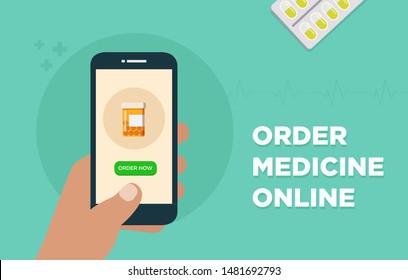 Ordering medicines online through smartphone by clicking order now. 