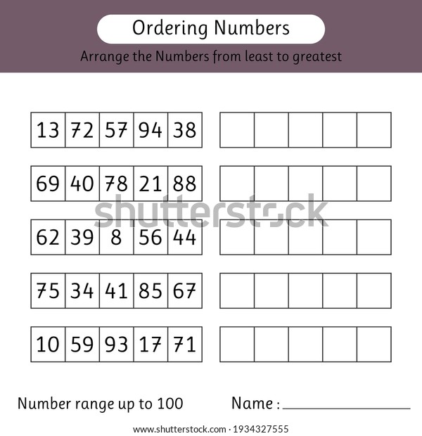 Ordering Numbers Worksheet Number Range 100 Stock Vector (Royalty Free ...