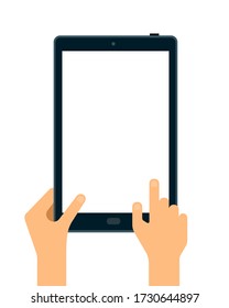 Ordenar alimentos en línea de mercancías usando un vector de icono plano de tablet aislado