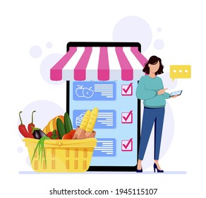 Ordering products online. Concept of online store. Stock vector illustration