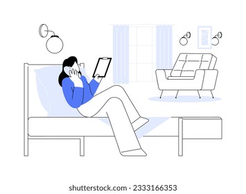 Ordering room service abstract concept vector illustration. Woman orders room service using phone, talking with hotel staff, business travel, accommodation facility abstract metaphor.