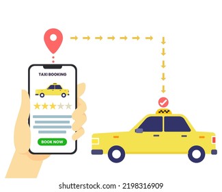 ordering taxing using taxi mobile app, booking cab concept illustration