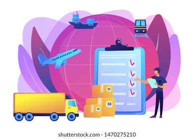 Orders worldwide shipment service agreement. Customs clearance, calculation of customs duties, professional customs clearance services concept. Bright vibrant violet vector isolated illustration