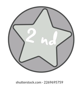Ordinal number 2 second icon isolated circle and star inside. Vector art sign illustration in grey color