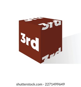 Ordinal number third on cube with shadow