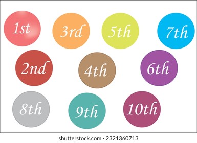 Ordinal numbers from 1 - 10 in colorful circles with frame.