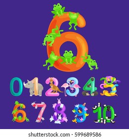 ordinal numbers six for teaching children counting 6 frogs with the ability to calculate amount animals abc alphabet kindergarten books or elementary school posters collection vector illustration