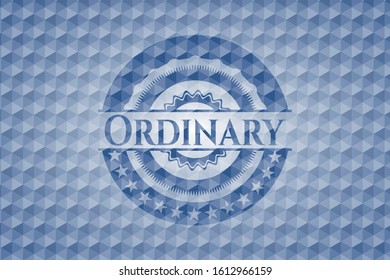 Ordinary blue emblem with geometric background. Vector Illustration. Detailed.